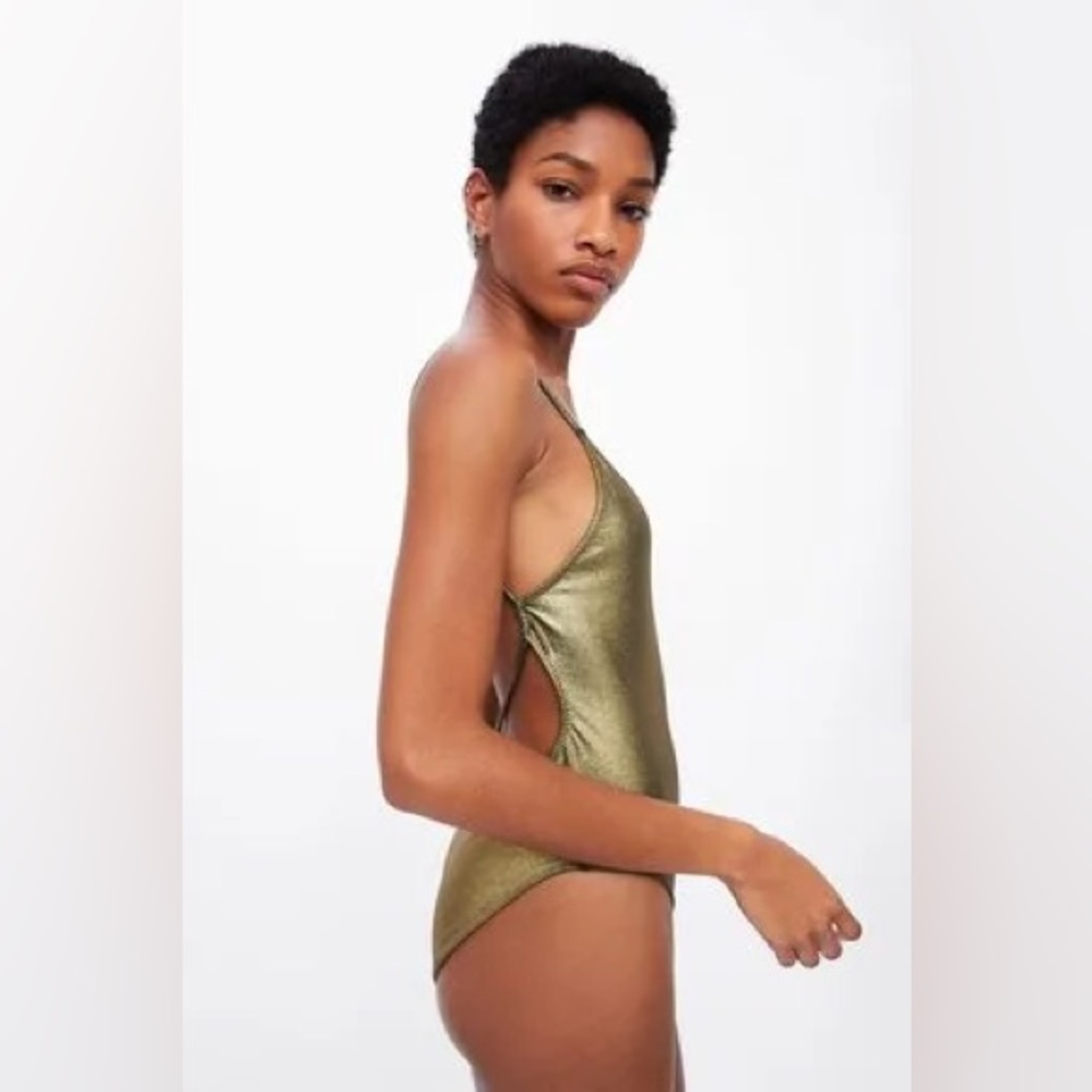 Zara gold metallic one piece swimsuit size M worn once